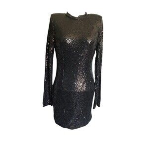 Fashion Nova Black Sequin Mini Dress XL |Long Sleeve Bodycon Party Dress |Night